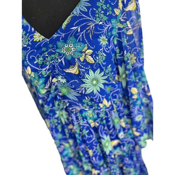 QVC Susan Graver Printed Mesh V-Neck 3/4 Sleeve Tiered Dress NWOT SIZE L LAPIS - Picture 3 of 9